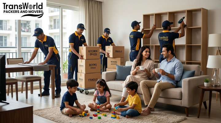 Professional packers packing household items for relocation in India